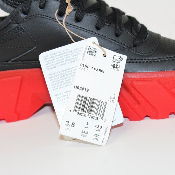 Reebok x Cardi B Club C Woman's Leather Black&Vector Red Platforms Women's 3.5 - Picture 10 of 11